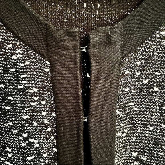 LIZ Claiborne Marled Open Front Cardigan Sweater Black White Grey Pockets L - Picture 8 of 12